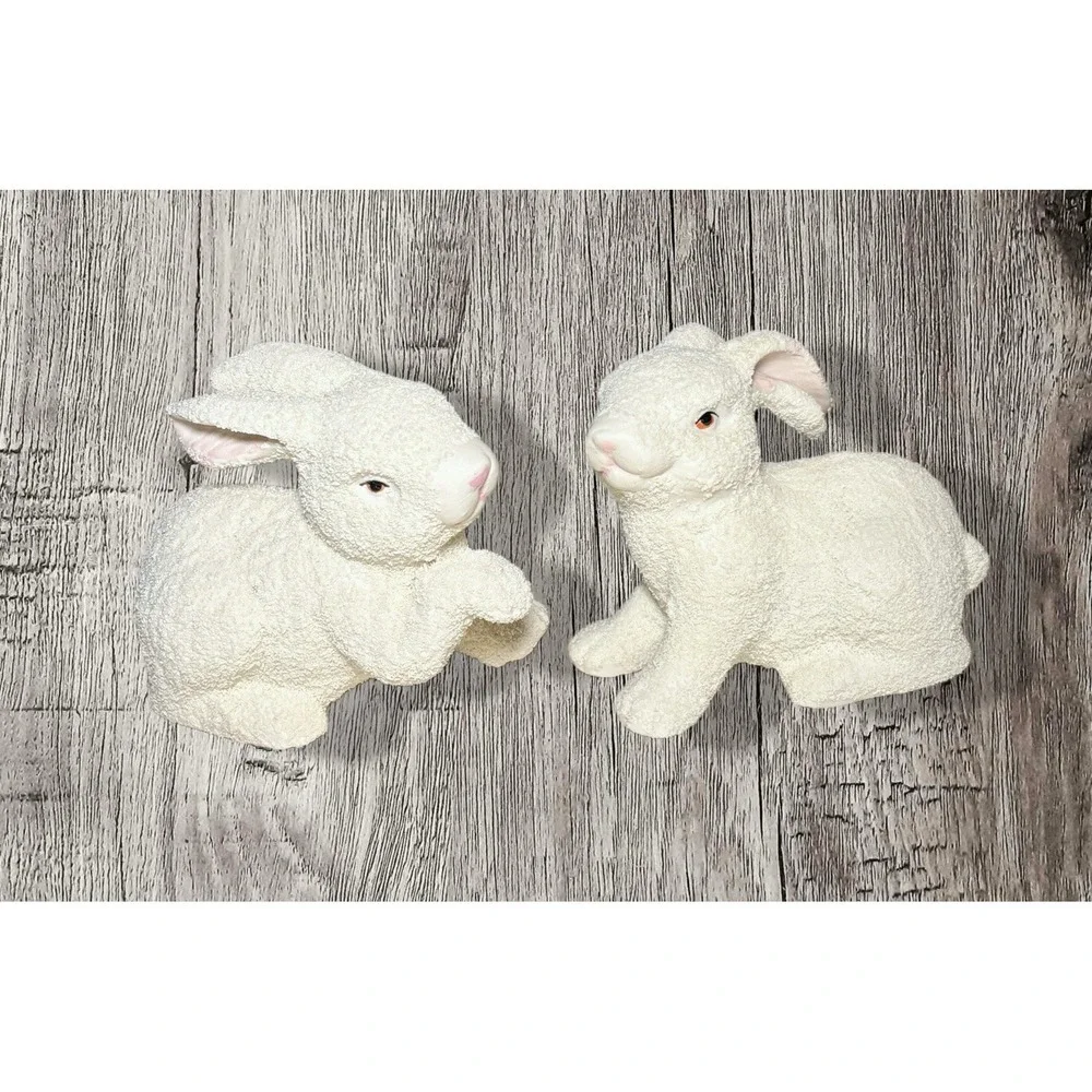 Set Of 2 Flocked(Sugared) Porcelain Bunnies 4